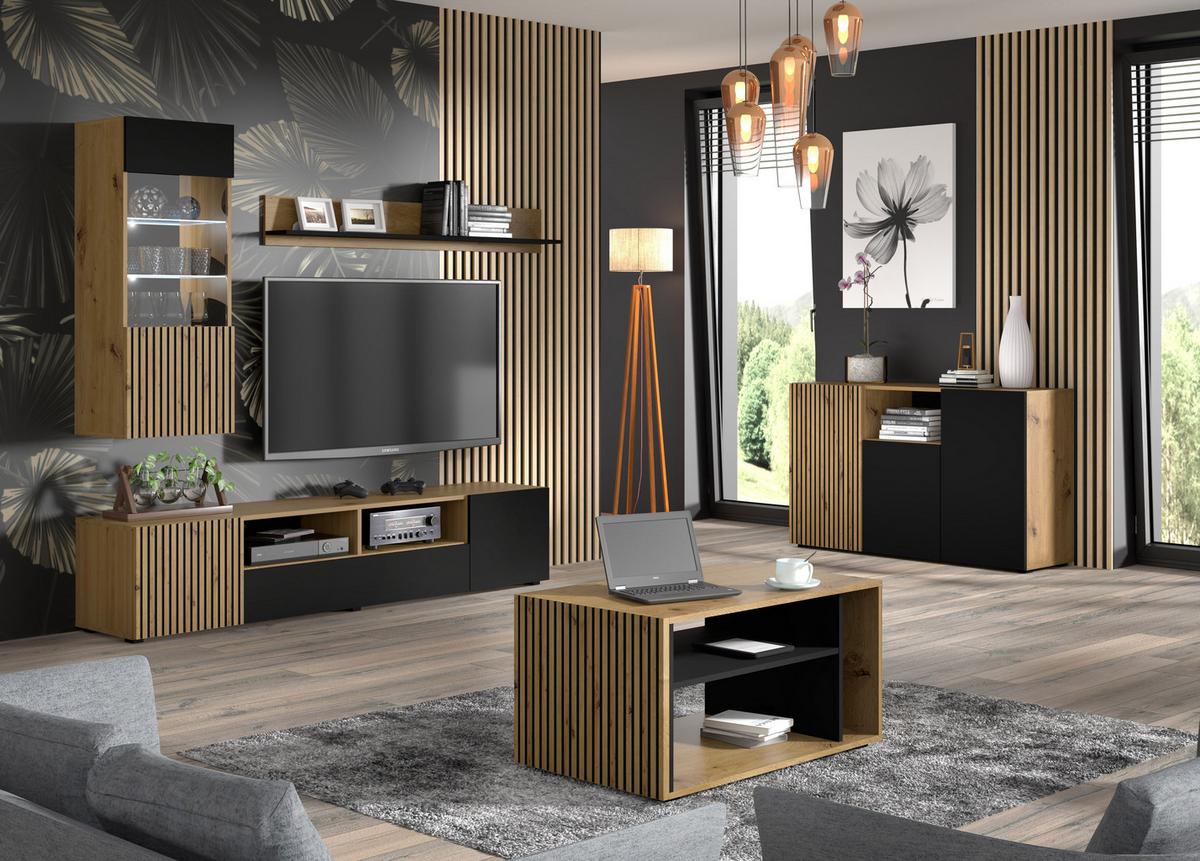 KOMMODE Artisan Eiche, Schwarz 135/82/42 - Schwarz, Holzwerkstoff (135/82/42cm) - RAUMHIRSCH FURNITURE