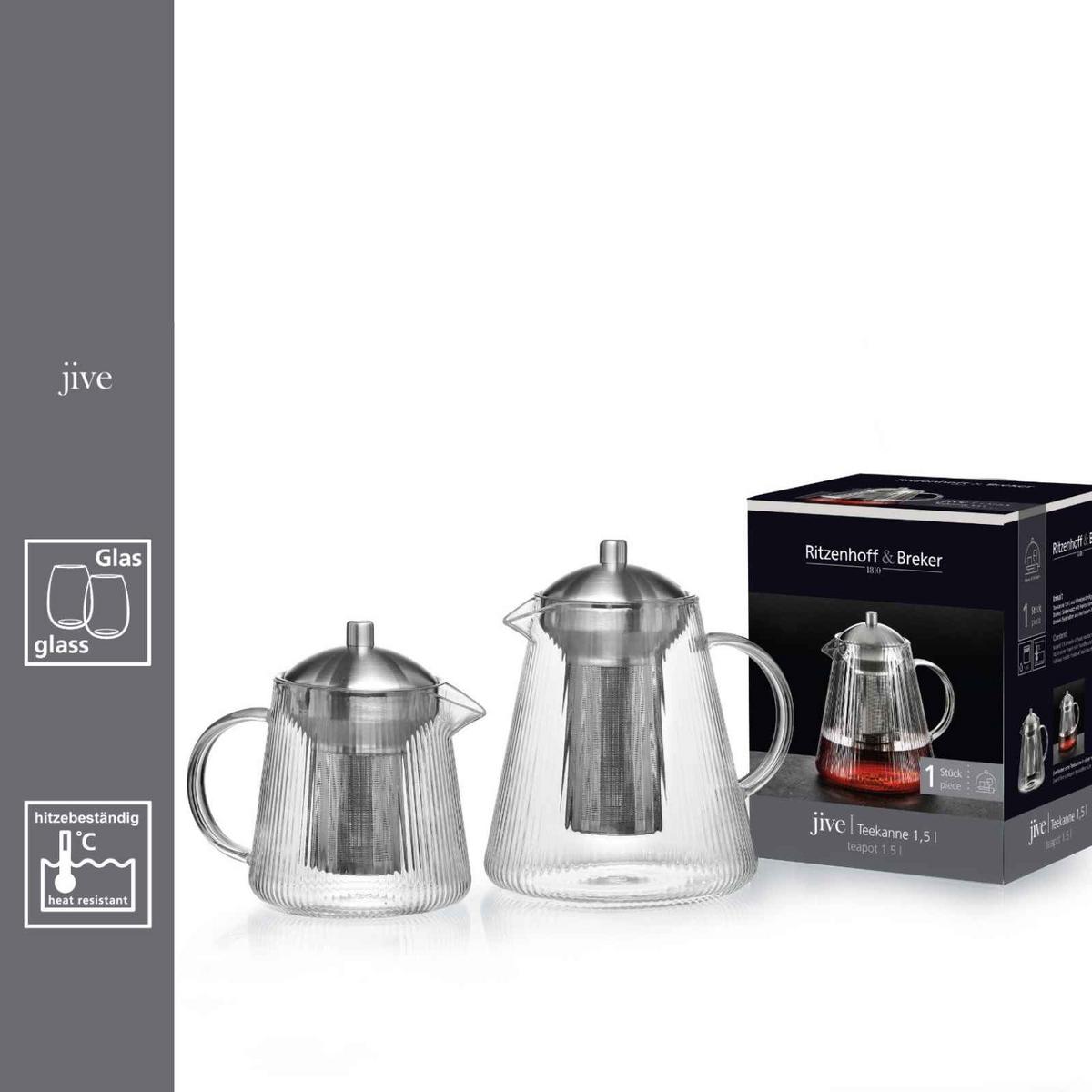 TEEKANNE MIT SIEB & STÖVCHEN Jive transparent 1,5 l - Transparent, Glas/Metall (1.5L) - Ritzenhoff Breker