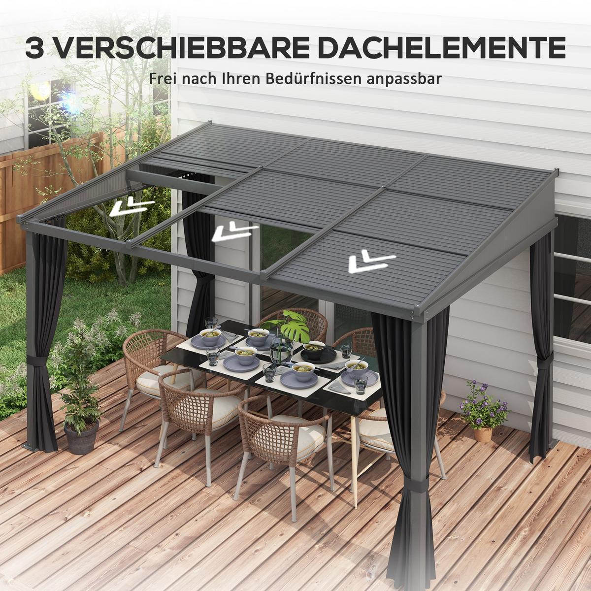 PERGOLA Pavillon, Alu+Metall, Dunkelgrau - Dunkelgrau, Metall (255/242/365cm) - Outsunny