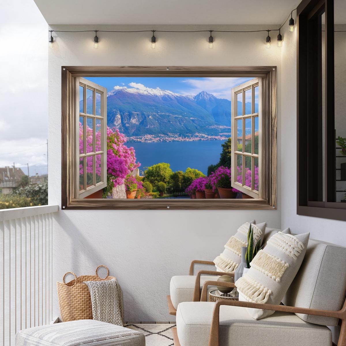 GARTENPOSTER Durchblick - Berg - Landschaft - Ausblicke - See Poster für draußen 180x120 cm - Blau, Kunststoff (180/120/0.2cm) - OnlyWow