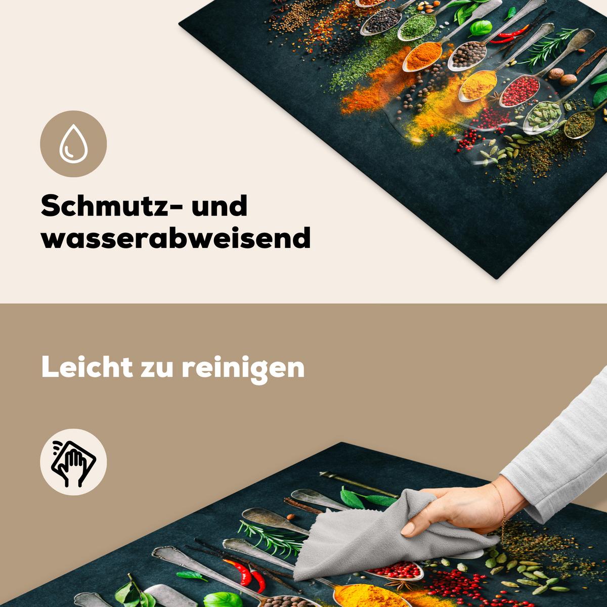 HERDABDECKPLATTE Kräuter - Gewürze - Löffel Ceranfeldabdeckung 76x51.5 cm - Multicolor, Kunststoff (76/51.5/0.2cm) - MuchoWow