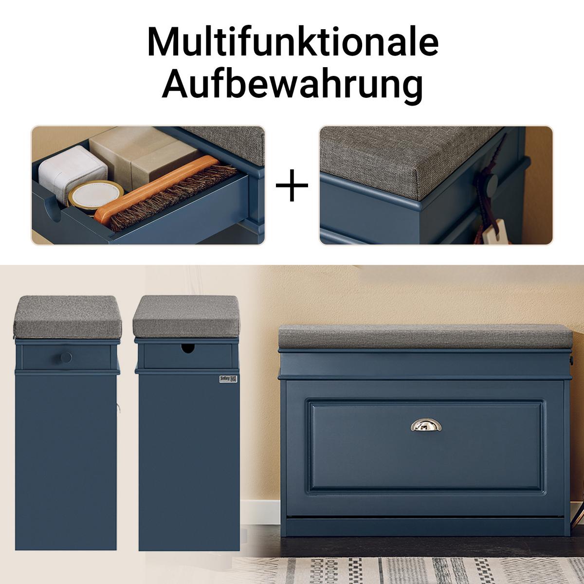SCHUHBANK mit Sitzkissen Blau 75x52x24cm - Blau, Holzwerkstoff (75/52/24cm) - SoBuy