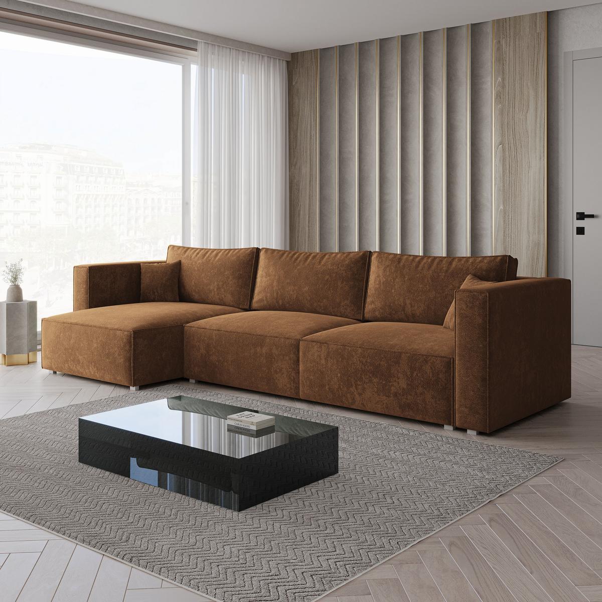 ECKSOFA TOLMO LM Hellbraun Chenille mit Schlaffunktion - Hellbraun, Holzwerkstoff/Textil (347/148cm) - MASSENO