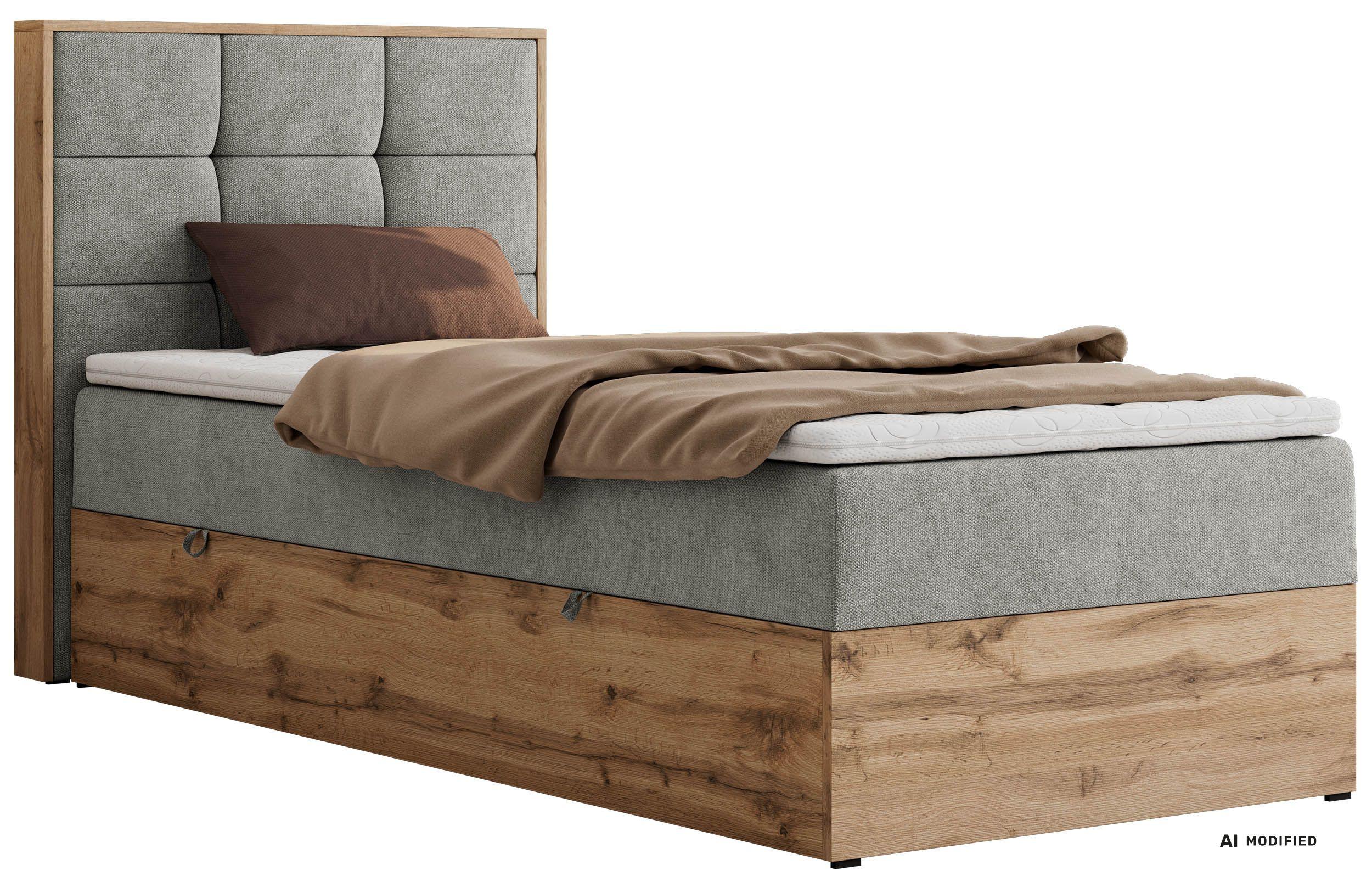 BOXBETT ALBERO 1 90/200 - Hellgrau Stukture - Topper Visco - H4 - Links - Silberfarben/Hellgrau, Kunststoff/Textil (90/200cm) - MKS