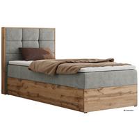 BOXBETT ALBERO 1 90/200 - Hellgrau Stukture - Topper T25 - H3 - Links - Silberfarben/Hellgrau, Kunststoff/Textil (90/200cm) - MKS