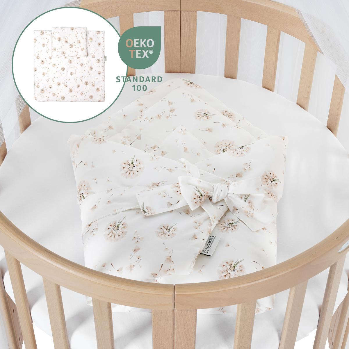 BABYBETT NATUR OVAL 7in1 mit Matratze und Himmelset - Naturfarben/Weiß, Holz/Textil (73/125cm) - waldin