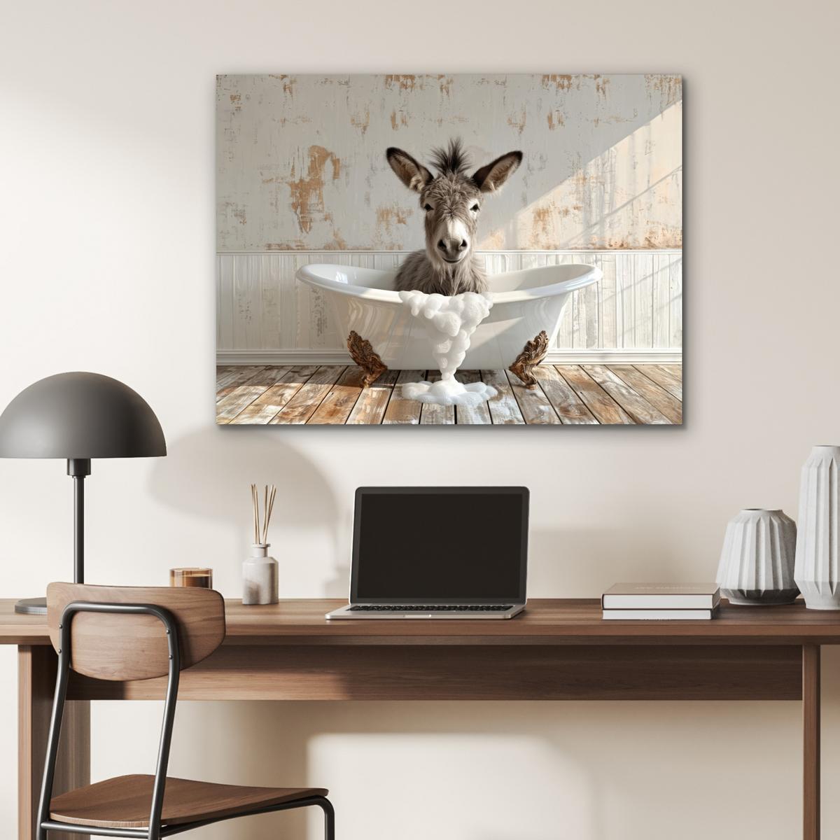 METALLBILD Esel - Tiere - Badewanne - Schaumstoff 80x60 cm - Weiß, Metall (80/60cm) - MuchoWow