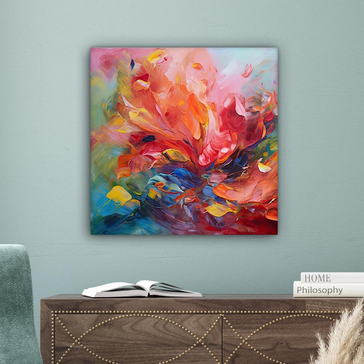 LEINWANDBILD Ölgemälde - Kunst - Abstrakt - Farbenfroh Wandbild Wohnzimmer 50x50 cm - Altrosa, Textil (50/50cm) - MuchoWow