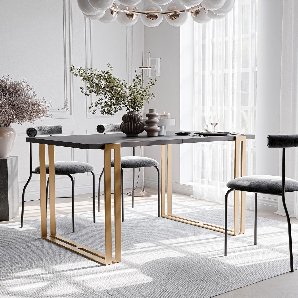 TISCH ausziehbar aus MDF, Schwarz - Goldfarben/Schwarz, Holzwerkstoff (140/80/76cm) - Idohome
