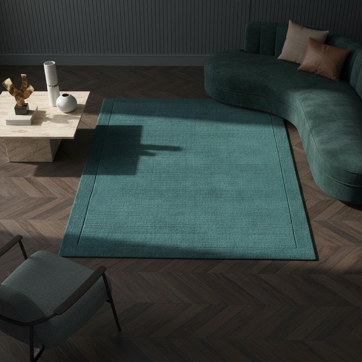 WOLLTEPPICH handgewebt STOW, mit Bordüre, Türkis, 120 x 170 cm - Grün, Textil (120/170cm) - KADIMA DESIGN
