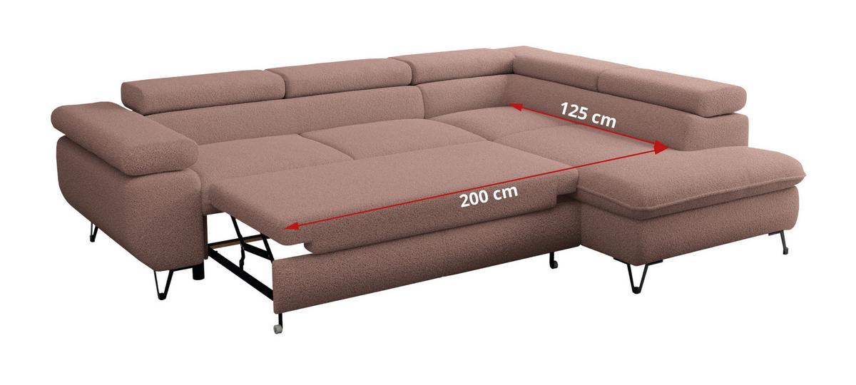 ECKSOFA PETER L Rosa Boucle - Rechts Seite - Schwarz/Rosa, Textil/Metall (273/208cm) - MKS