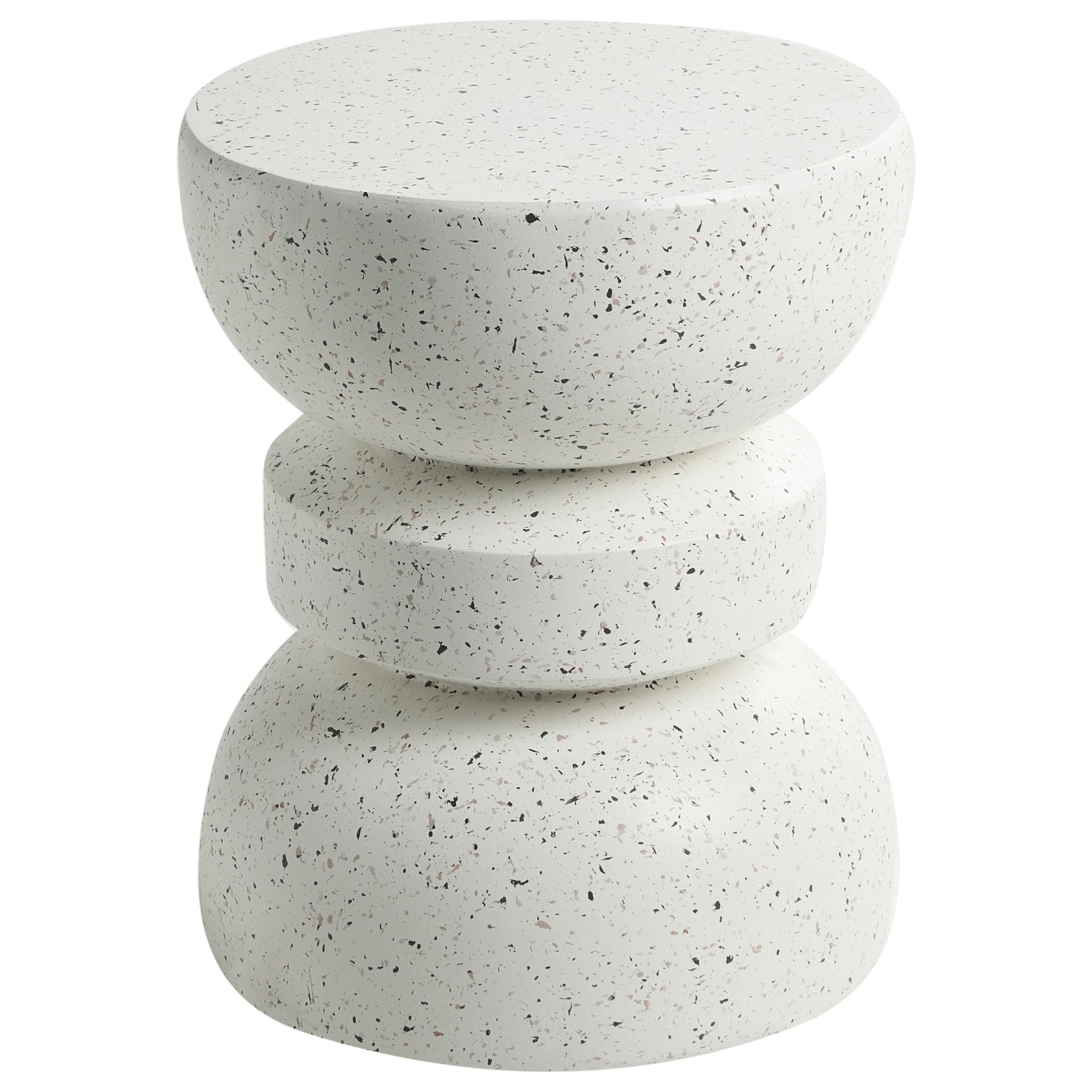 BEISTELLTISCH 37/37 cm Terrazzo Optik Cremeweiß Faliro - Weiß, Keramik (37/37/45cm) - Beliani