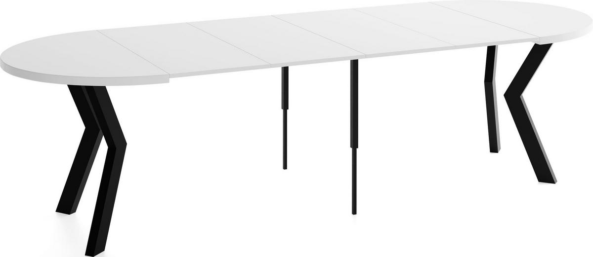 ESSTISCH Savio rund ausziehbar verlängerbar XXL, Weiß 100-300/100/77 cm - Schwarz/Weiß, Holz/Holzwerkstoff (100/300/77cm) - WFL GROUP