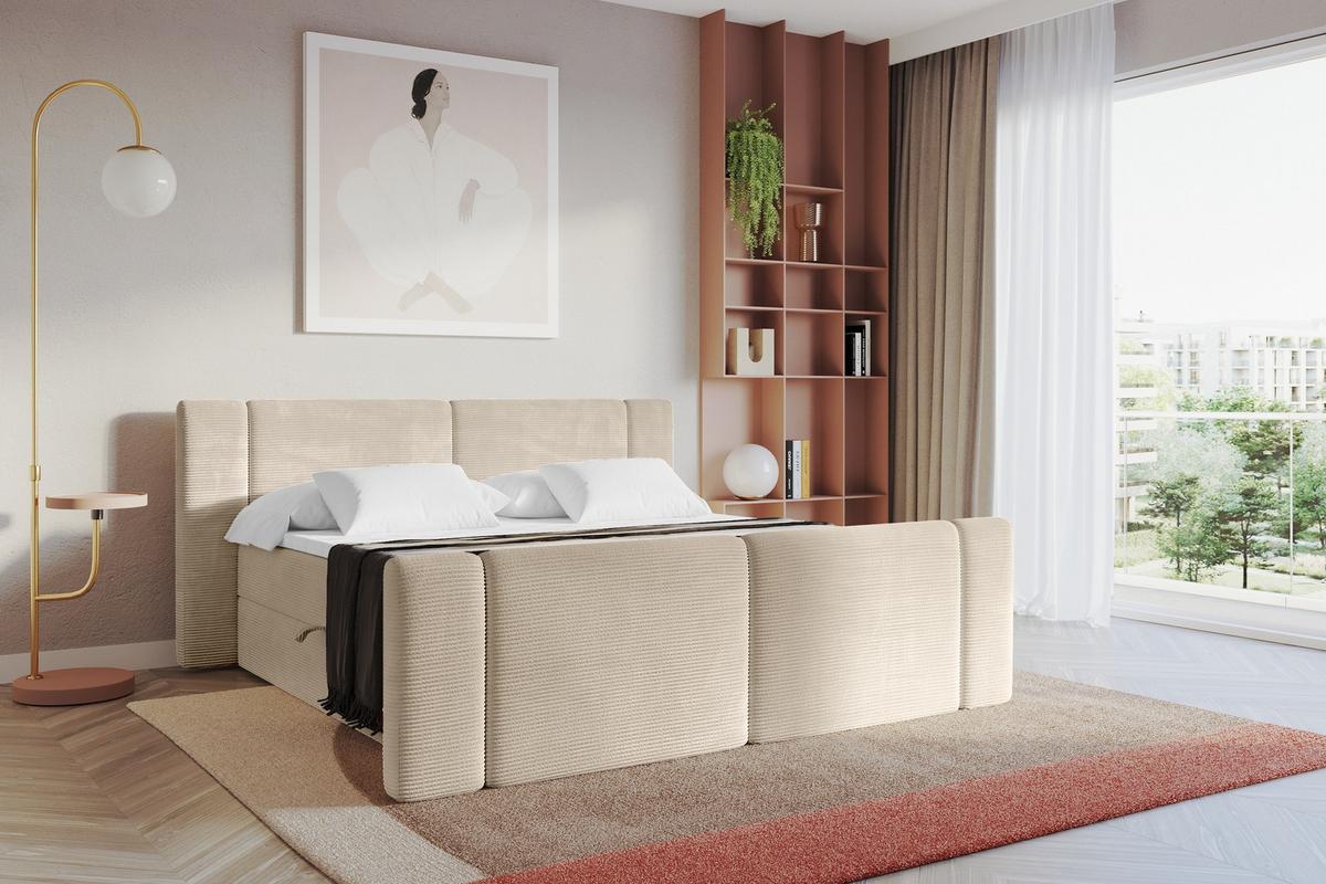 BOXBETT mit Matratze H3 - EVON Zanozek - 180x200 cm Beige - Ecru, Holzwerkstoff (180/200cm) - ALTDECOR