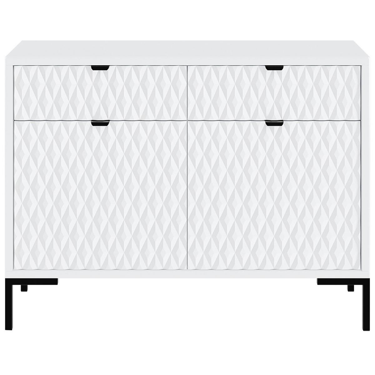 KOMMODE Montreal mit 2 Türen und 2 Schubladen, dekorative 3D-Fronten, 100 cm, Weiß - Schwarz/Weiß, Holzwerkstoff/Metall (101/85/40cm) - Beautysofa