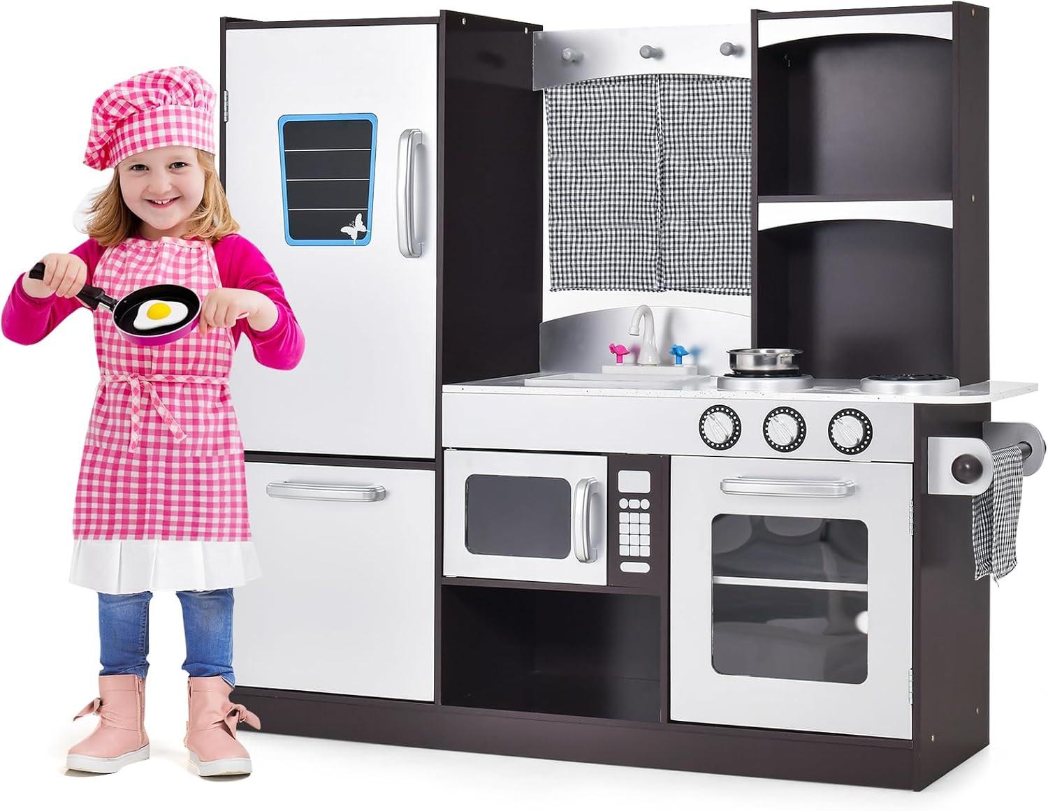 KINDERKÜCHE Mit Kühlschrank Grau - Grau, Holz (79/89/30cm) - COSTWAY