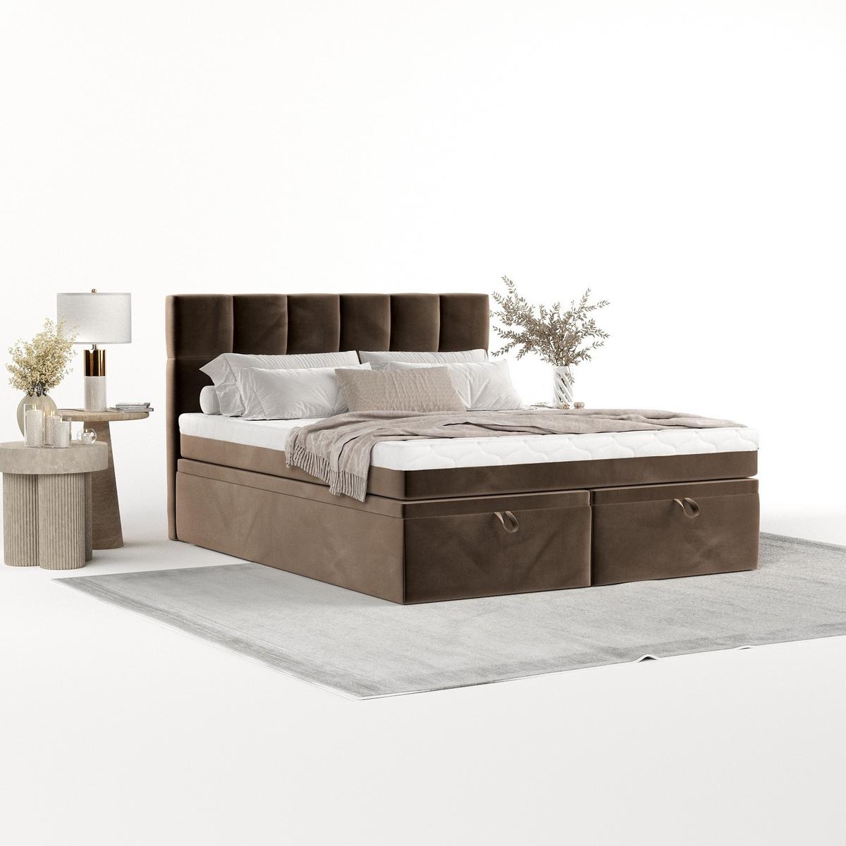 BOXBETT Elano 160/200 cm Braun im Paros Stoff - Schwarz/Braun, Holz/Holzwerkstoff (160/200cm) - AltaBeds