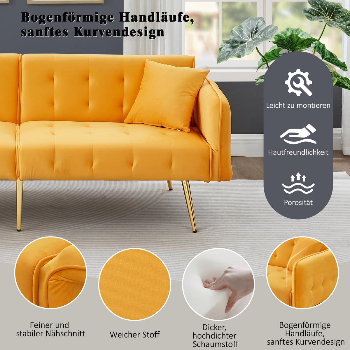SCHLAFSOFA 2-in-1 Funktion Velours - Gelb, Kunststoff (178/70/82cm) - Urban Meuble