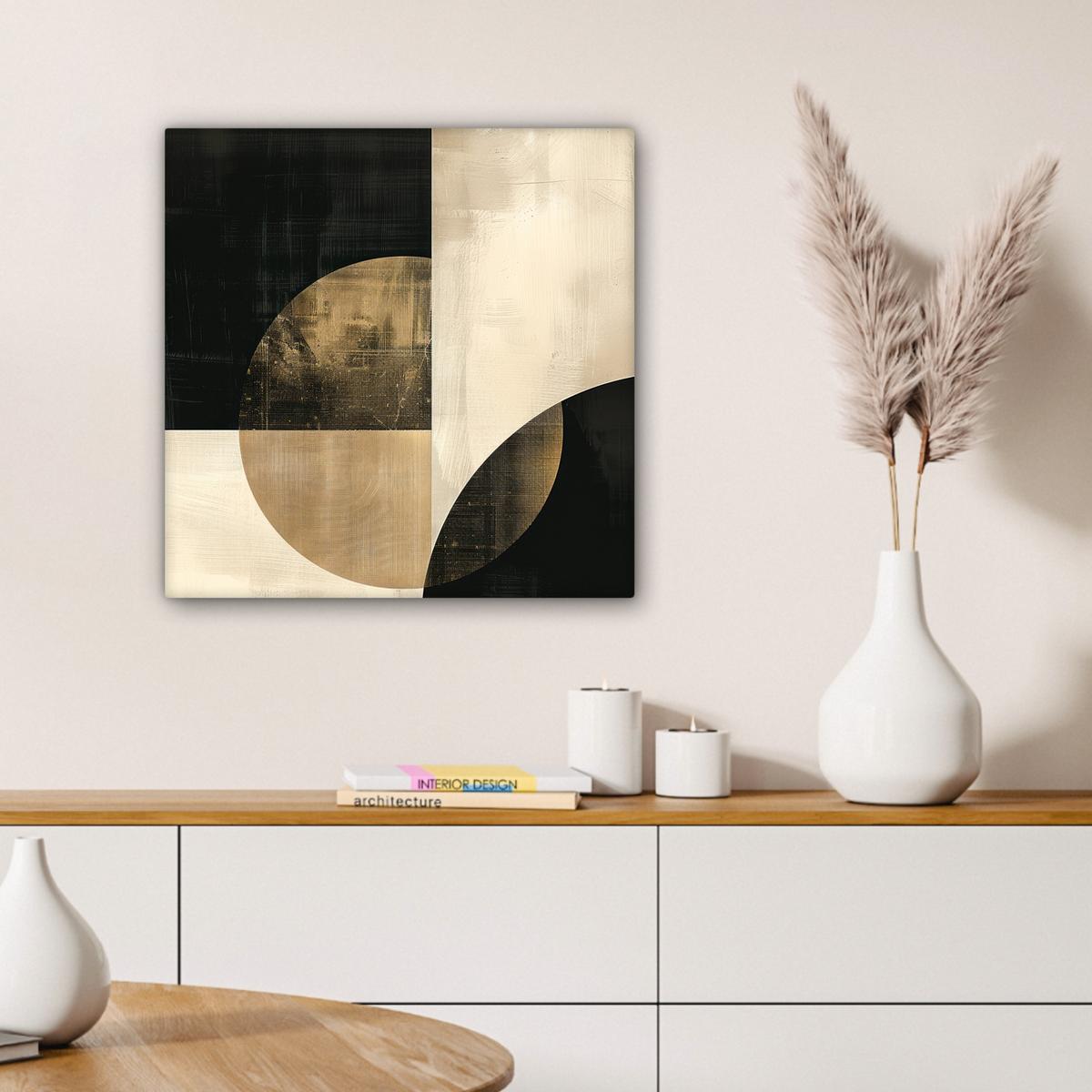 LEINWANDBILD Abstrakt - Geometrische Formen - Schwarz - Gold Wandbild Wohnzimmer 50x50 cm - Ecru, Textil (50/50cm) - MuchoWow