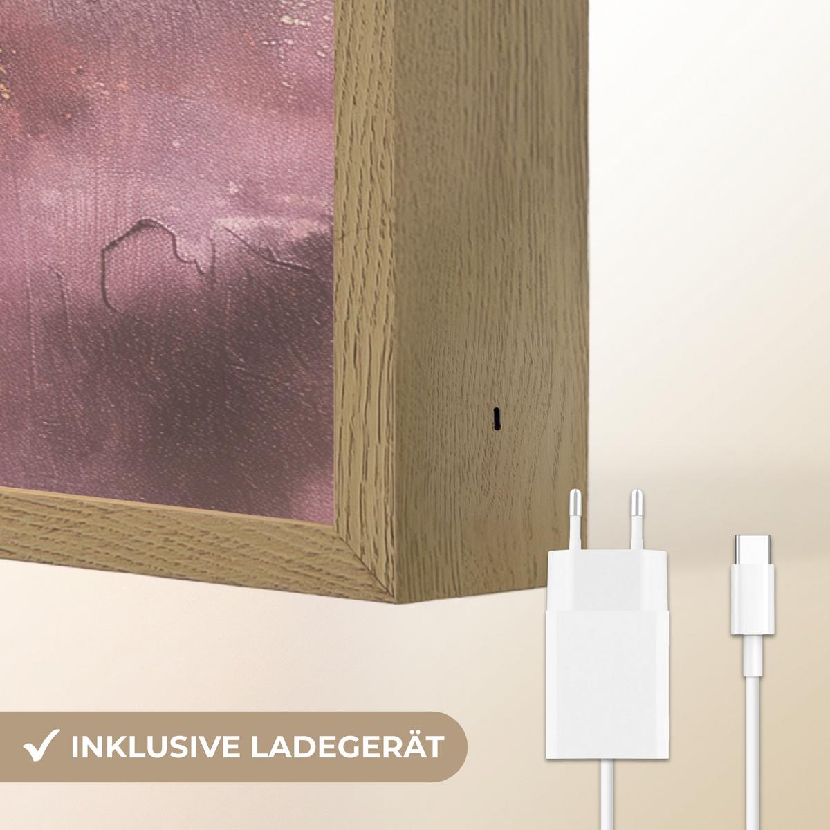 WANDLEUCHTE MIT AKKU Lila - Abstrakt - Farbe - Gold 90x60 cm - Mauve, Holzwerkstoff (90/60/8cm) - OnlyWow
