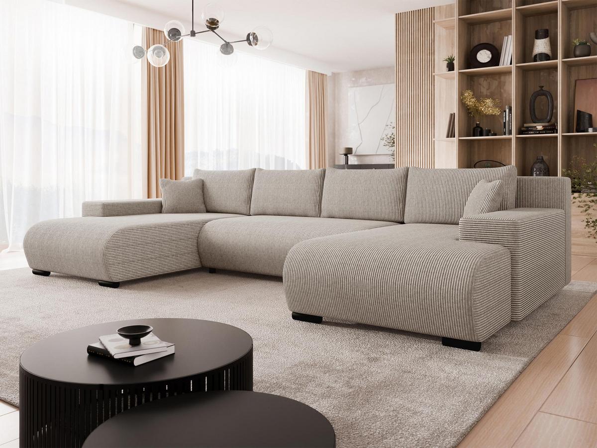WOHNLANDSCHAFT Nojan U Cord - Schwarz/Sahara, Holz/Kunststoff (351/80/191cm) - MIRJAN24