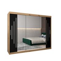 SCHWEBETÜRENSCHRANK 200/250/62 3-türig - Silberfarben/Schwarz, Holz/Kunststoff (250/200/62cm) - Abiks Möbel