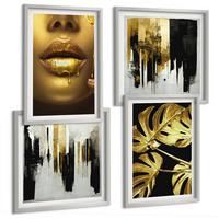 BILDER SET 4er Set - 50x50 cm & 40x60 cm Silberner Rahmen - Abstrakte Blattmalerei - Silberfarben, Kunststoff (50/50cm) - TULUP