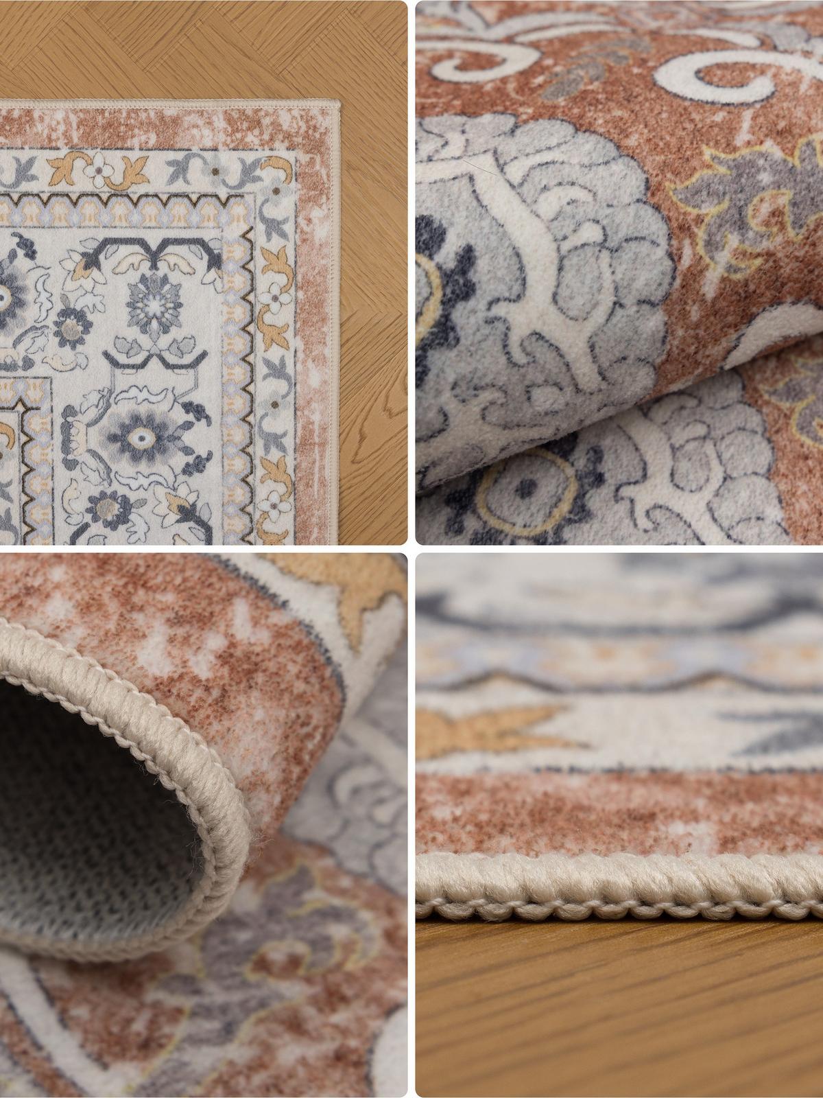 TEPPICH Kurzflor, waschbar, mit floralen Ornamenten, VERNANTE in Terrakotta-Creme, 120 x 170 cm - Rot, Textil (120/170cm) - KADIMA DESIGN