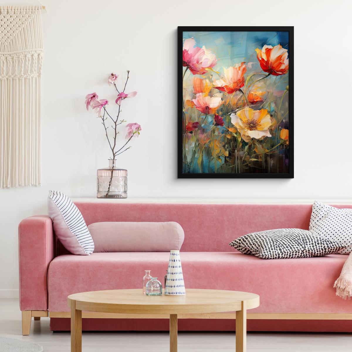 POSTER MIT RAHMEN Blumen - Aquarell - Kunst - Botanisch - Natur Posterleiste 60x80 cm - Orange, Papier (60/80cm) - MuchoWow