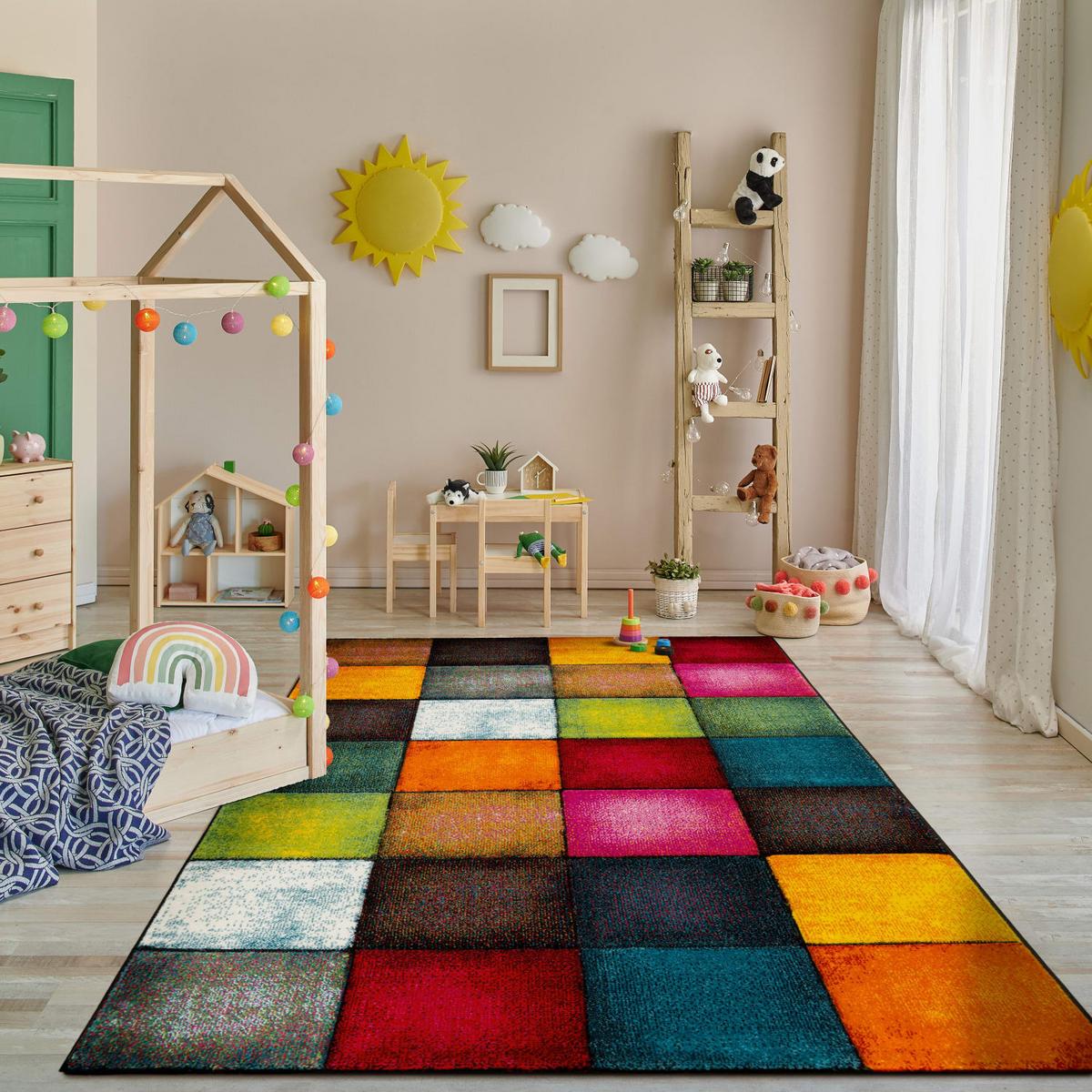 KURZFLORTEPPICH, kariert, Florhöhe 12 mm, Mehrfarbig, 120 x 170 cm - Multicolor, Textil (170/120cm) - KADIMA DESIGN