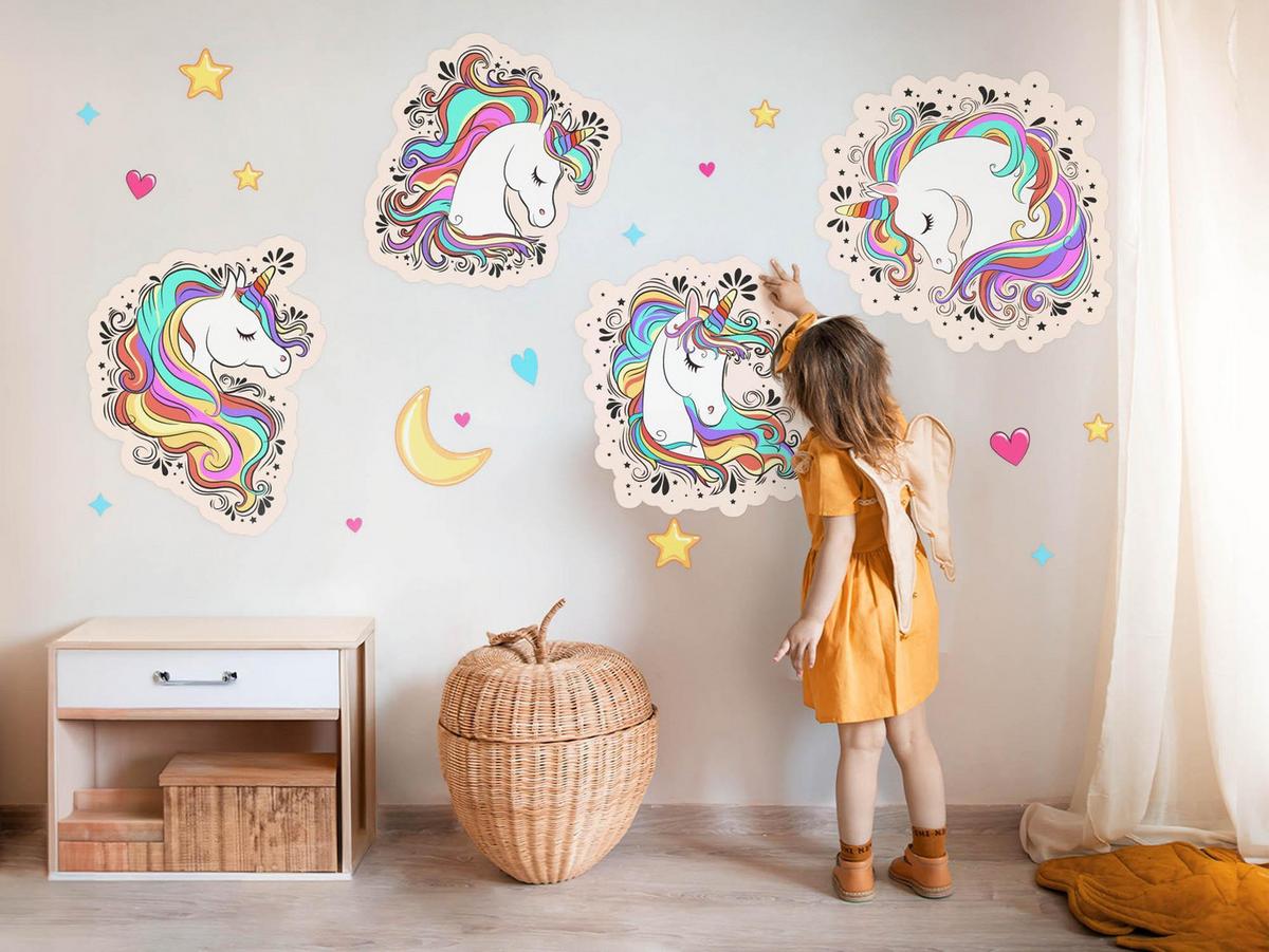 WANDAUFKLEBER 130x181cm - Bunte Einhörner - Multicolor, Kunststoff (130/181/0.1cm) - Wallfluent