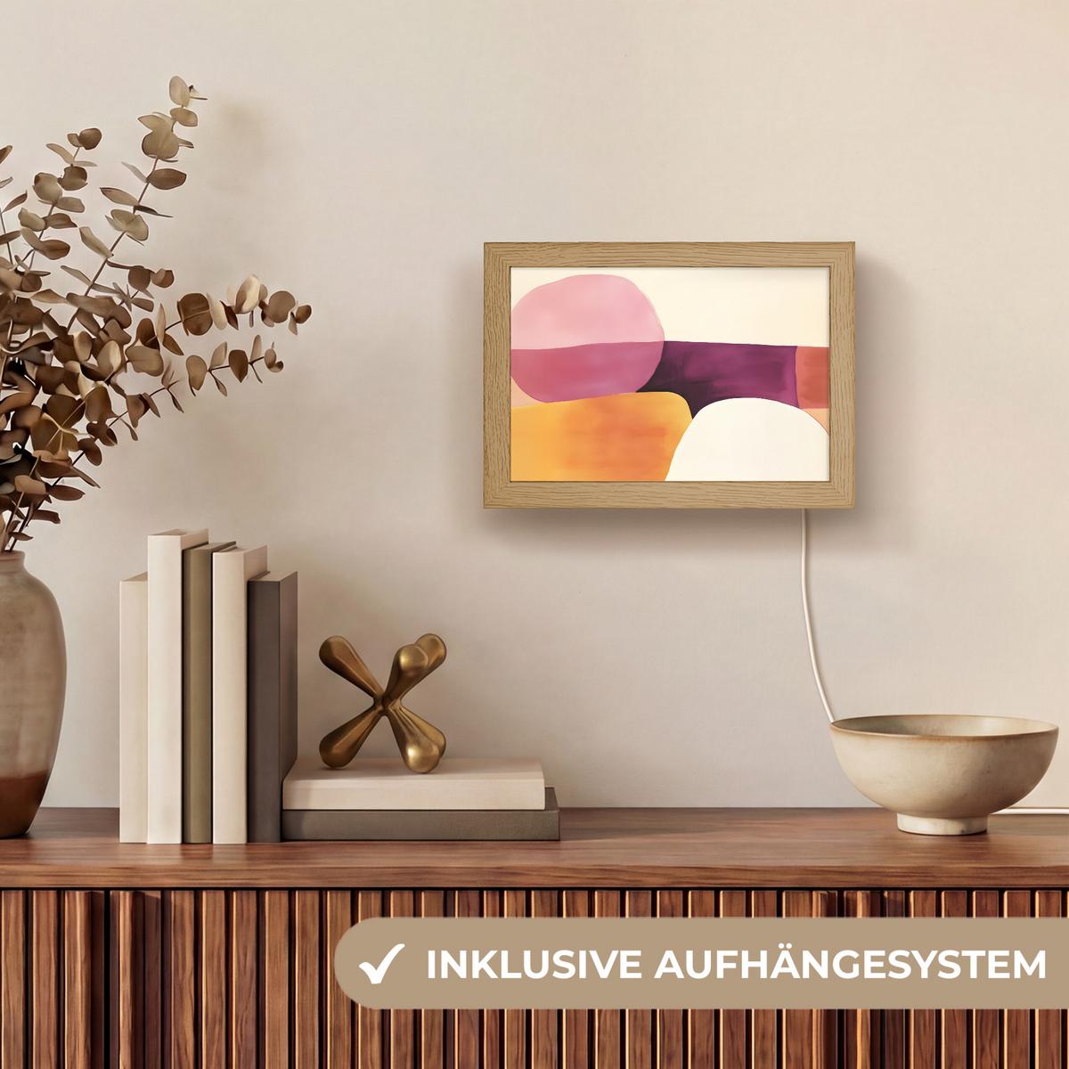WANDLEUCHTE Formen - Abstrakt - Farbenfroh 20x15 cm - Rosa, Holzwerkstoff (20/15/8cm) - OnlyWow