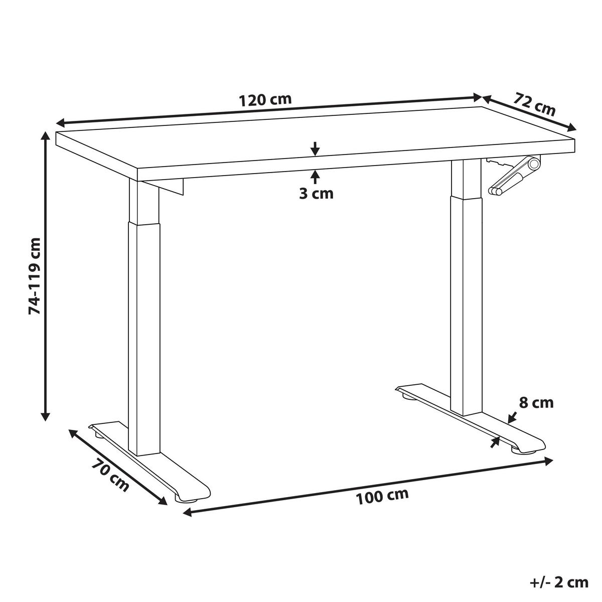 SCHREIBTISCH weißschwarz 120/72 cm manuell höhenverstellbar Destin III - Schwarz/Weiß, Holz (72/120/74cm) - Beliani