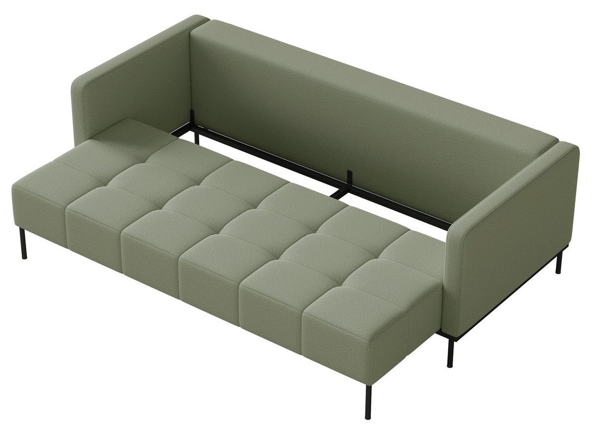 SCHLAFSOFA Skilia mit Schlaffunktion, 3-Sitzer 224 cm - Schwarz/Hellgrün, Textil/Metall (224/85/102cm) - Selsey