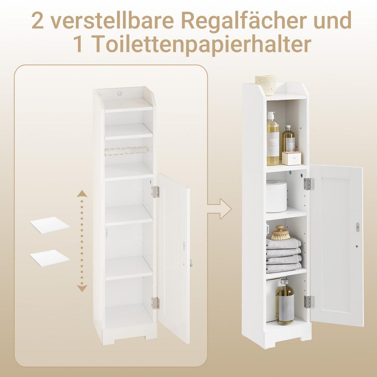 TOILETTENSCHRANK MIT TOILETTENPAPIERHALTER, 1 Tür Weiß 20x18x95cm Modern - Weiß, Holzwerkstoff (18/95/20cm) - SoBuy