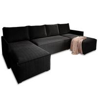 WOHNLANDSCHAFT TRES Schwarz Kordstoff mit Schlaffunktion - Schwarz/Grau, Holz/Kunststoff (271/85/140cm) - MASSENO