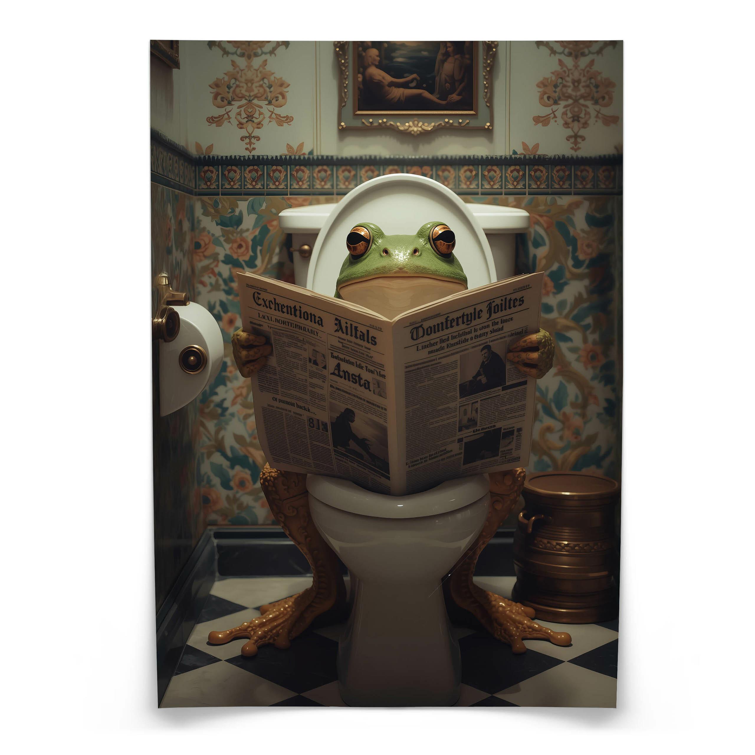 POSTER für WC Badezimmer FROSCH in Toilette Retro Zeitung Abstraktion 20x30cm - Beige/Schwarz, Papier (20/30/30cm) - Muralo
