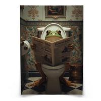 POSTER für WC Badezimmer FROSCH in Toilette Retro Zeitung Abstraktion 20x30cm - Beige/Schwarz, Papier (20/30/30cm) - Muralo