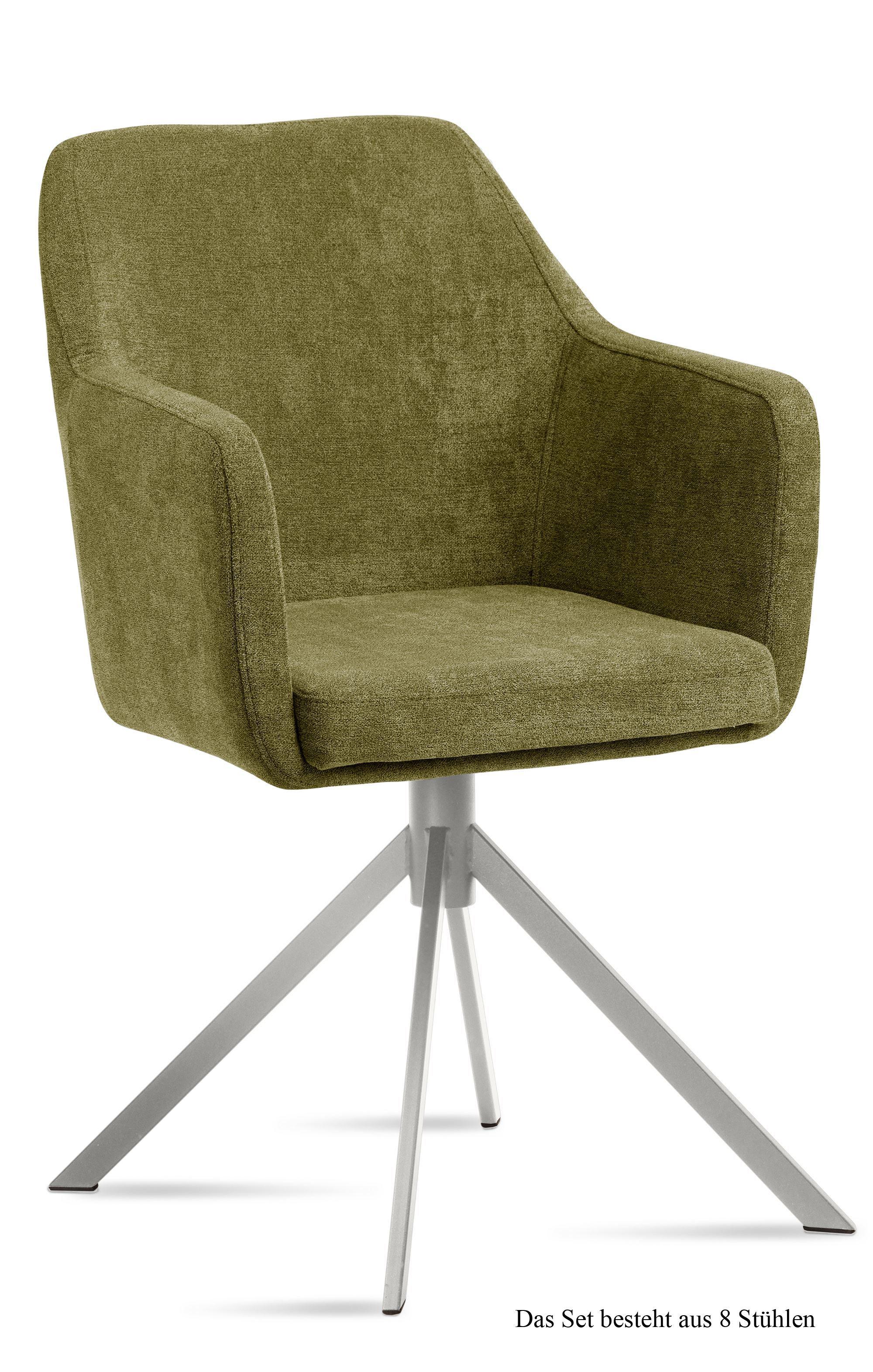 ARMLEHNSTUHL (8er-Set) Dorrie 57x87x60 Edelstahl/Olivgrün - Edelstahlfarben/Olivgrün, Kunststoff (60/87/57cm) - 58aufmkessel