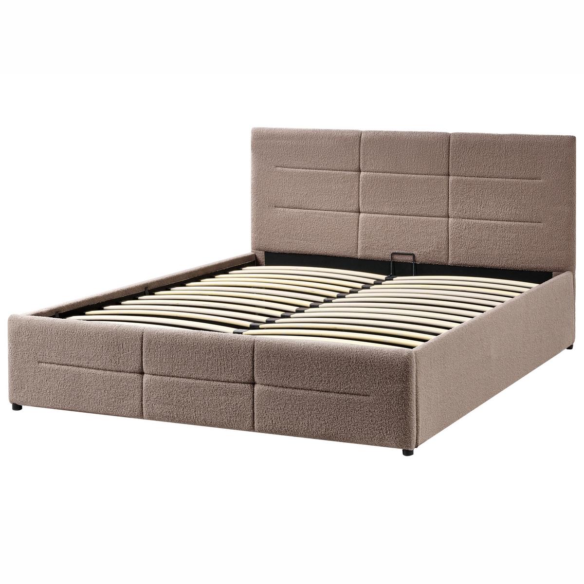 BETT mit Stauraum 140/200 cm Bouclé Taupe Massognes - Taupe, Textil (140/200cm) - Beliani