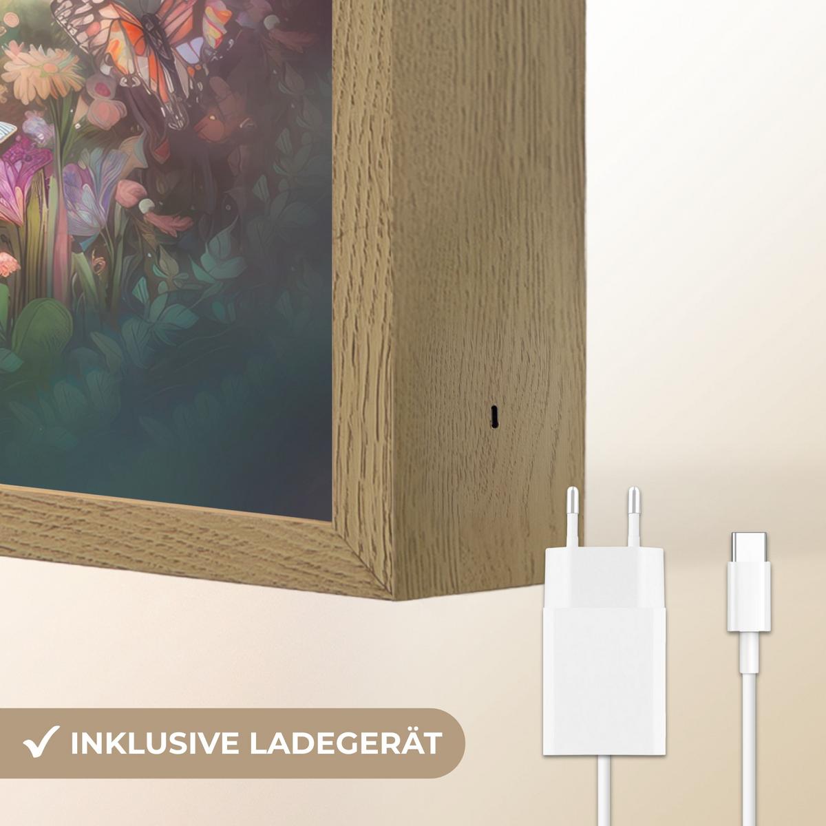 WANDLEUCHTE MIT AKKU Pferd - Natur - Blumen - Schmetterlinge - Wald 30x40 cm - Dunkelbraun, Holzwerkstoff (30/40/8cm) - OnlyWow