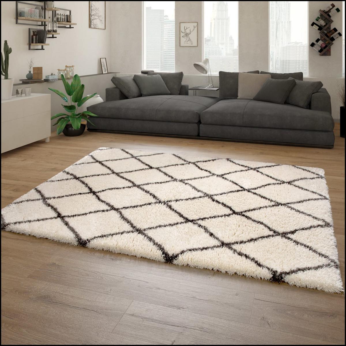HOCHFLORTEPPICH, mit Rautenmuster, Creme, 80 x 150 cm - Beige, Textil (80/150cm) - KADIMA DESIGN