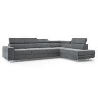 ECKSOFA HESTION Grau Velours-Stoff mit Schlaffunktion - Grau, Holz (332/190cm) - MASSENO