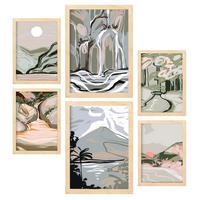 POSTER Set Mit 6 Clift Rahmen In Kulissen Abstracts Ästhetische Dekorative Gemälde Für Ihr Wohnzimmer Zuhause A3 & A4 Rahmen Aus Hellem Holz - Beige, Papier (29/3cm) - Nacnic