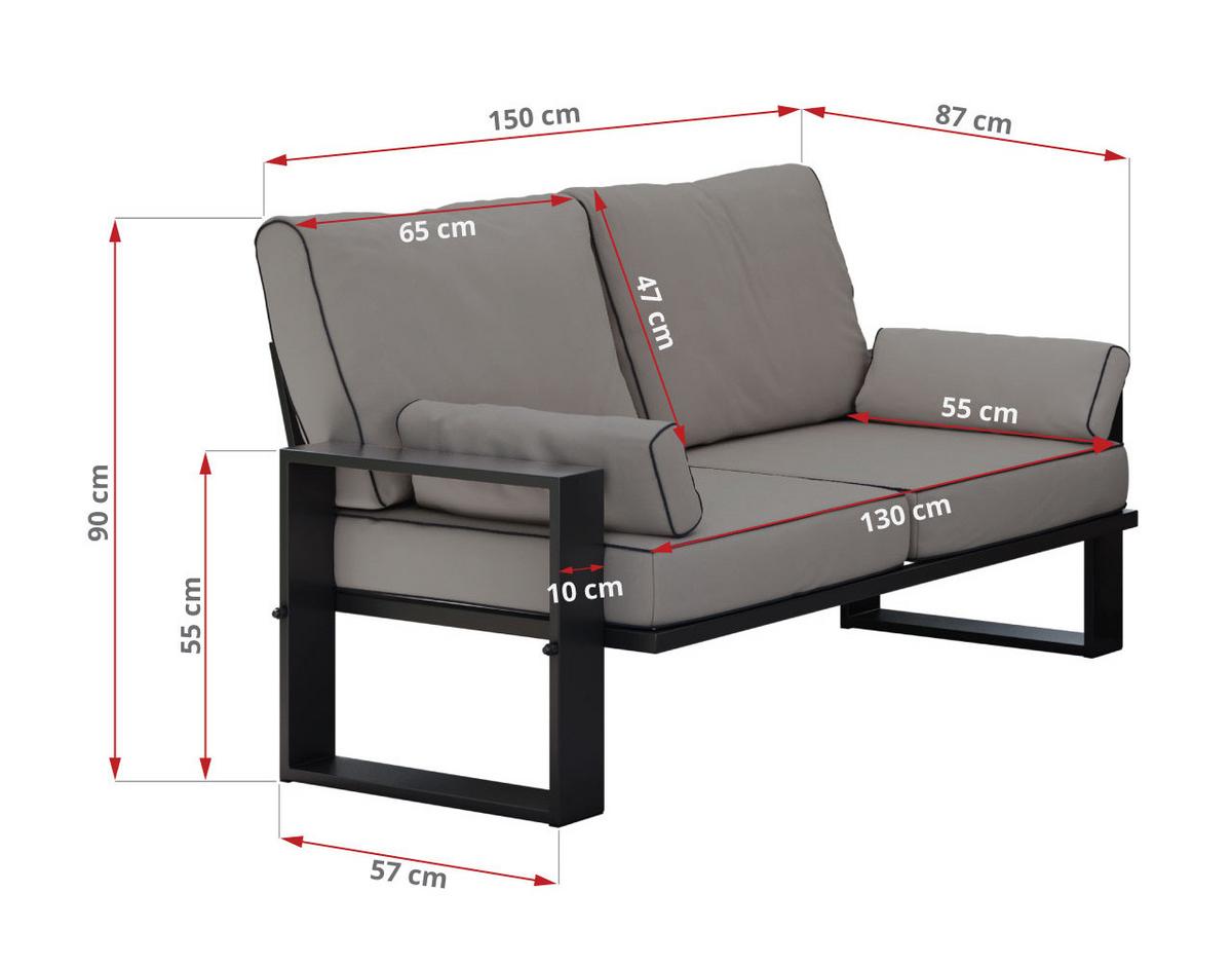 LOUNGESOFA Elba 2 Sitzer - Grau - Grau, Textil (150/90/87cm) - MKS