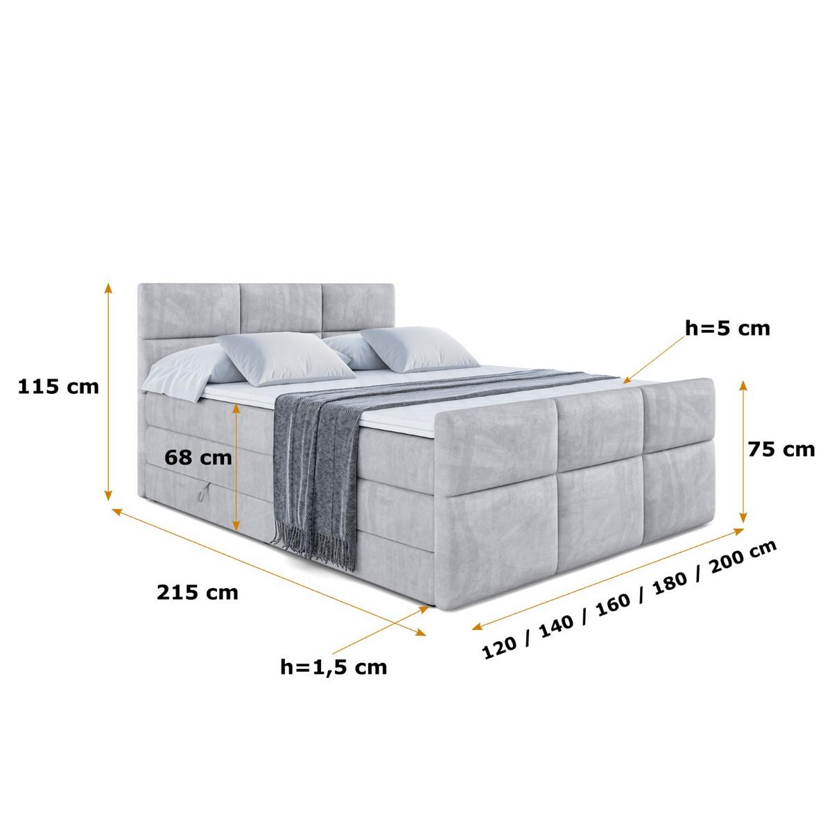 BOXSPRINGBETT OHIO-Z KING - 120x200 - H3/H4 - Hellgrau - Hellgrau, Holzwerkstoff (120/200cm) - ALTDECOR