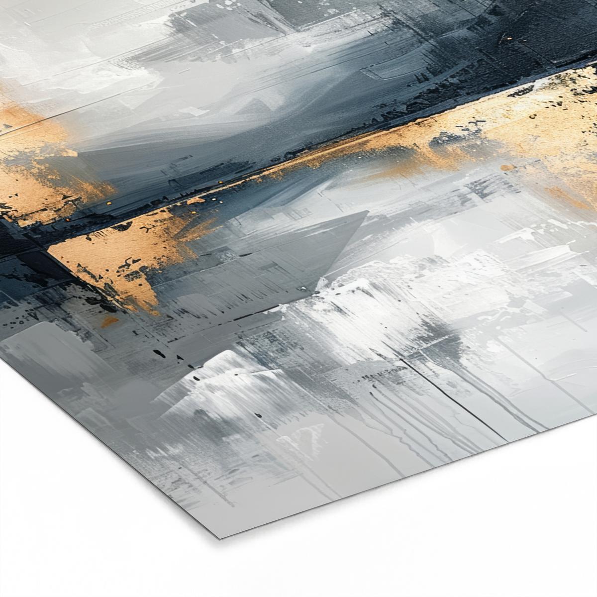POSTER MIT RAHMENGERAHMTES BILD Kunst - Grau - Gold - Abstrakt 40x40 cm - Dunkelgrau, Papier (40/40cm) - MuchoWow