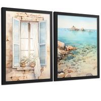 POSTER 3er Bilder-Set Wandbilder Meer Relax modern ohne Rahmen – Wohnzimmer Deko, Schlafzimmer, Küche, Badezimmer Schwarzer Rahmen A4 - Schwarz, Papier (29.7/1/21cm) - Nacnic