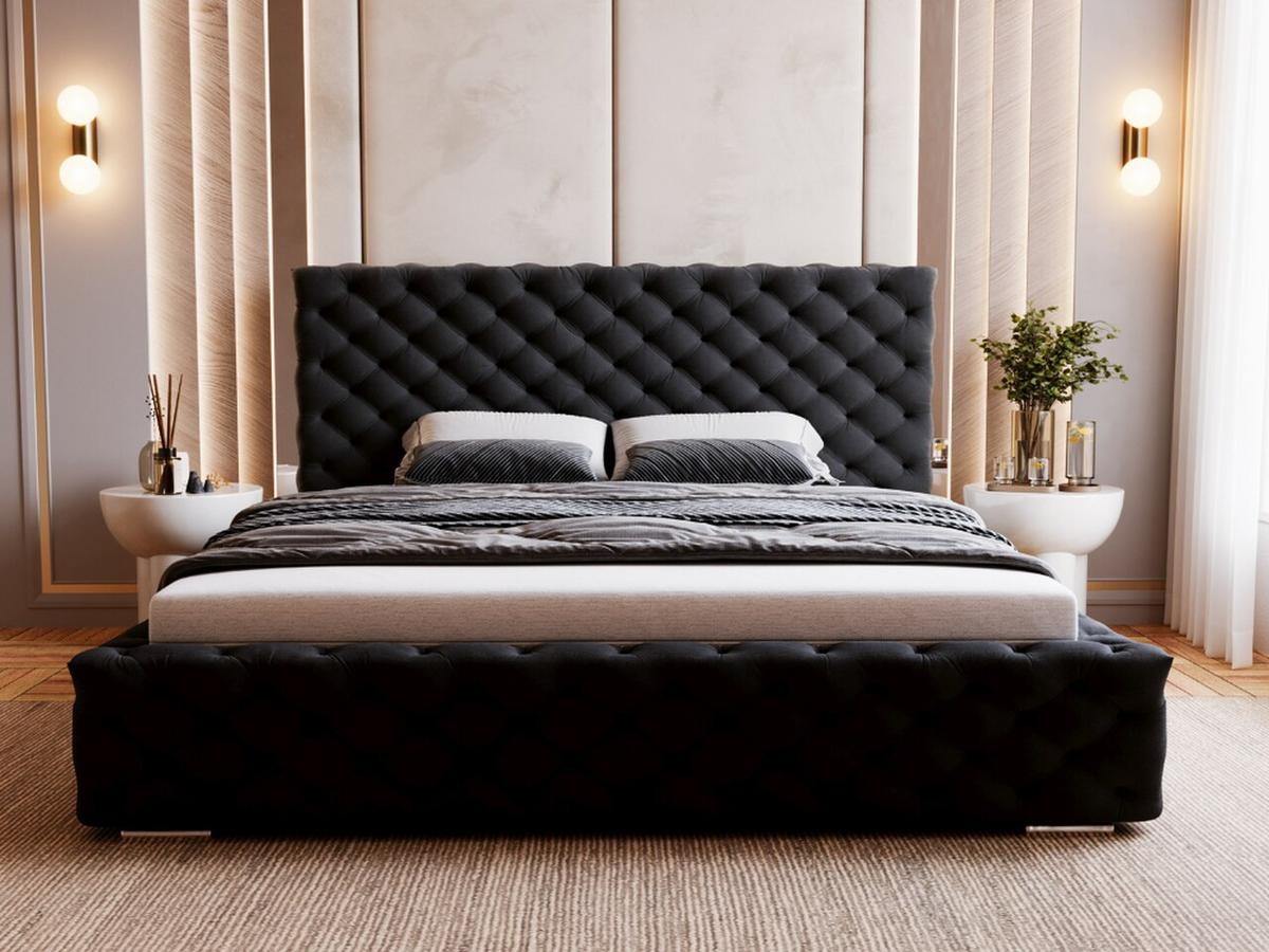POLSTERBETT Astra 120x200 Schwarz - Schwarz/Naturfarben, Holz/Kunststoff (120/200cm) - Graingold