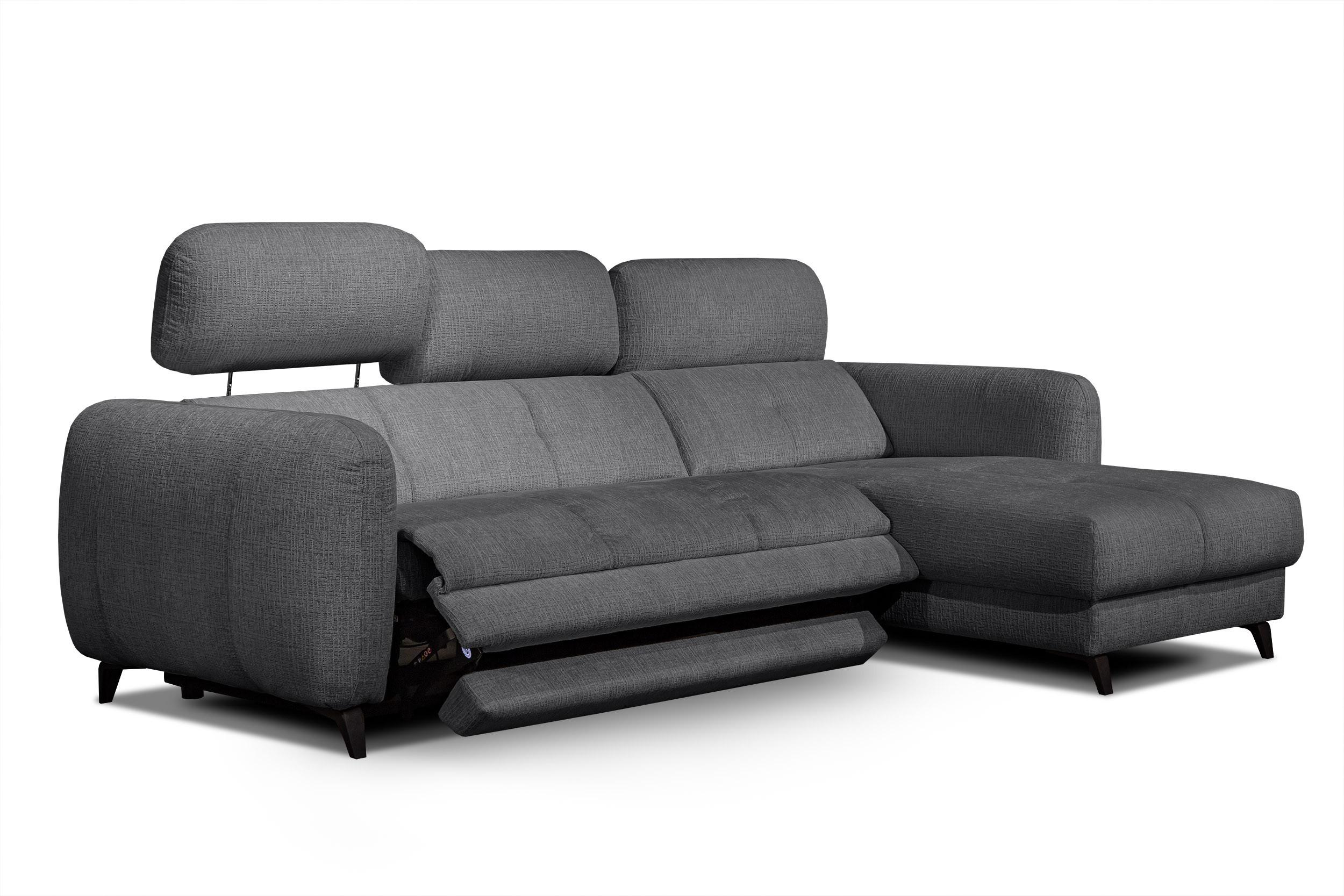 ECKSOFA SVEN 3-Sitzer, 1 Relax XL, verstellbare Kopfstützen, dunkelgrau - Anthrazit/Schwarz, Holzwerkstoff/Textil (256/163cm) - Wozimo